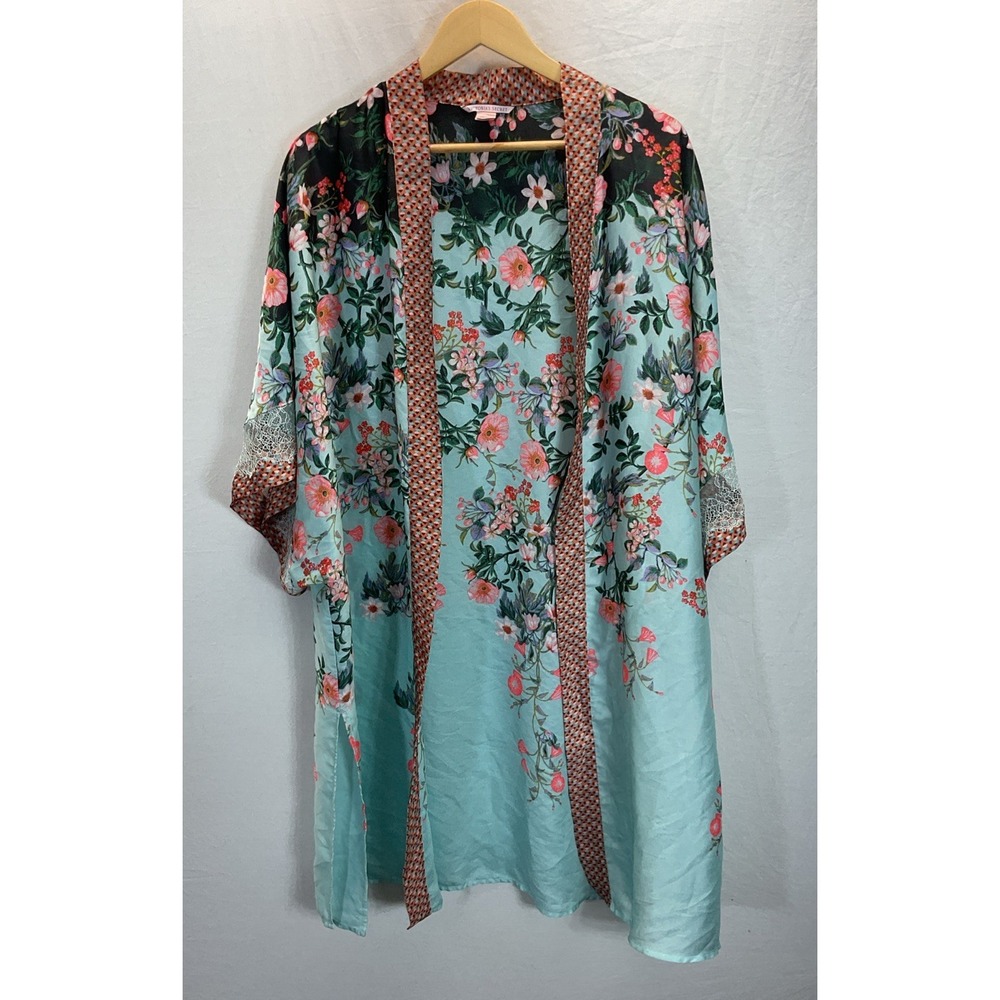 VICTORIA'S SECRET Dream Angels Teal Kimono Robe Cover Up Size XS /S Open Front